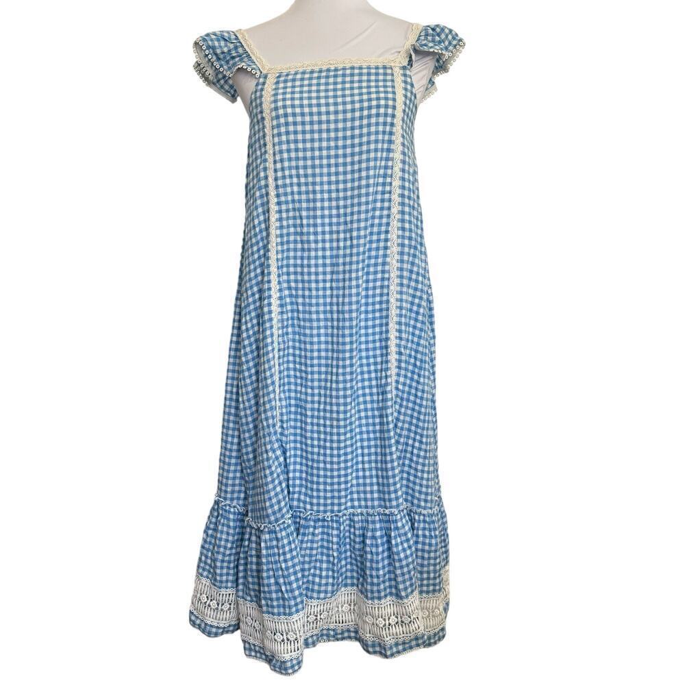 Roller Rabbit Dress Sleeveless Gingham‎ Blue White Milkmaid Cotton Size XS